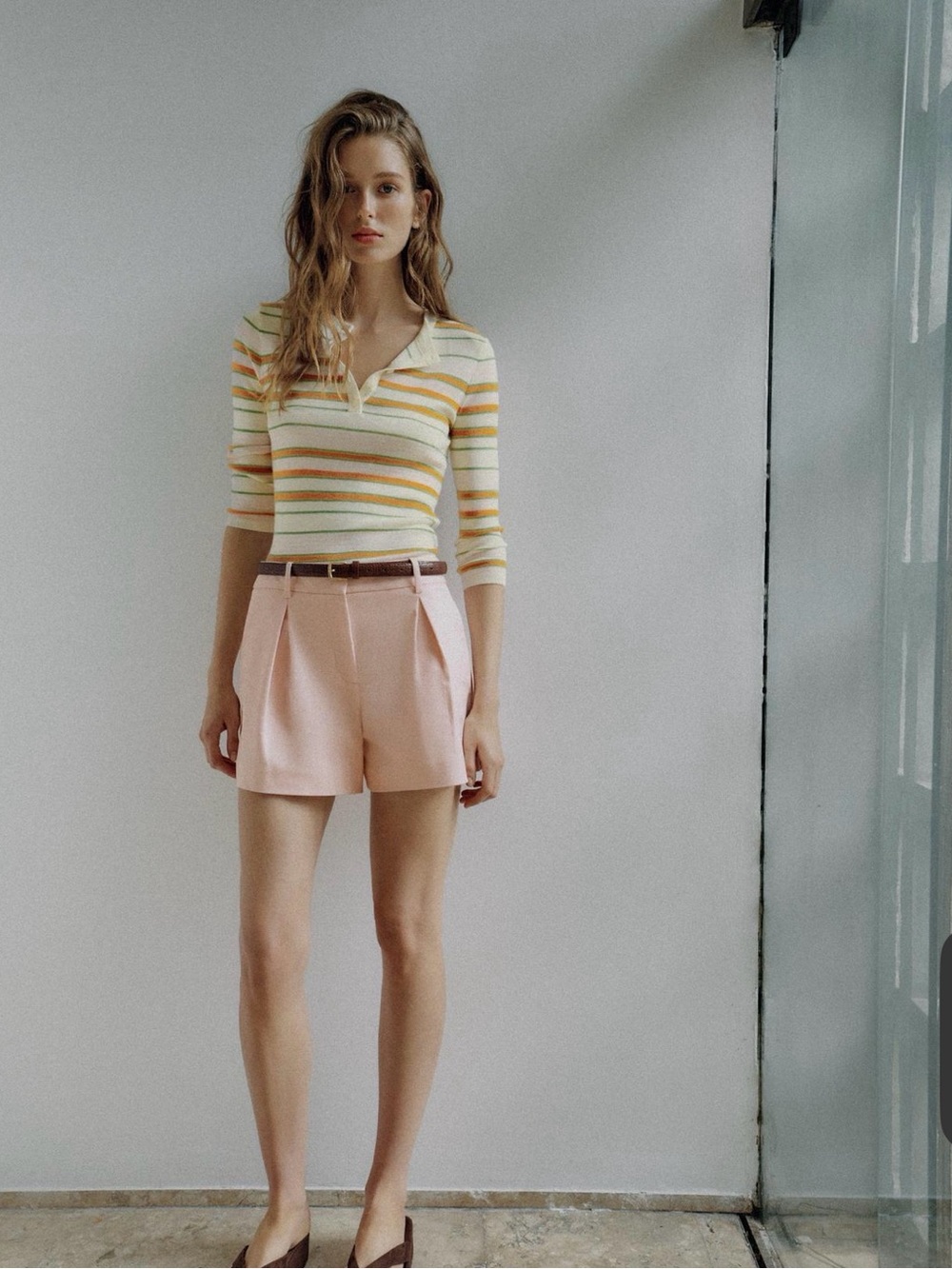 Zara Pastel Pink Belted Pleated High-Waist Shorts